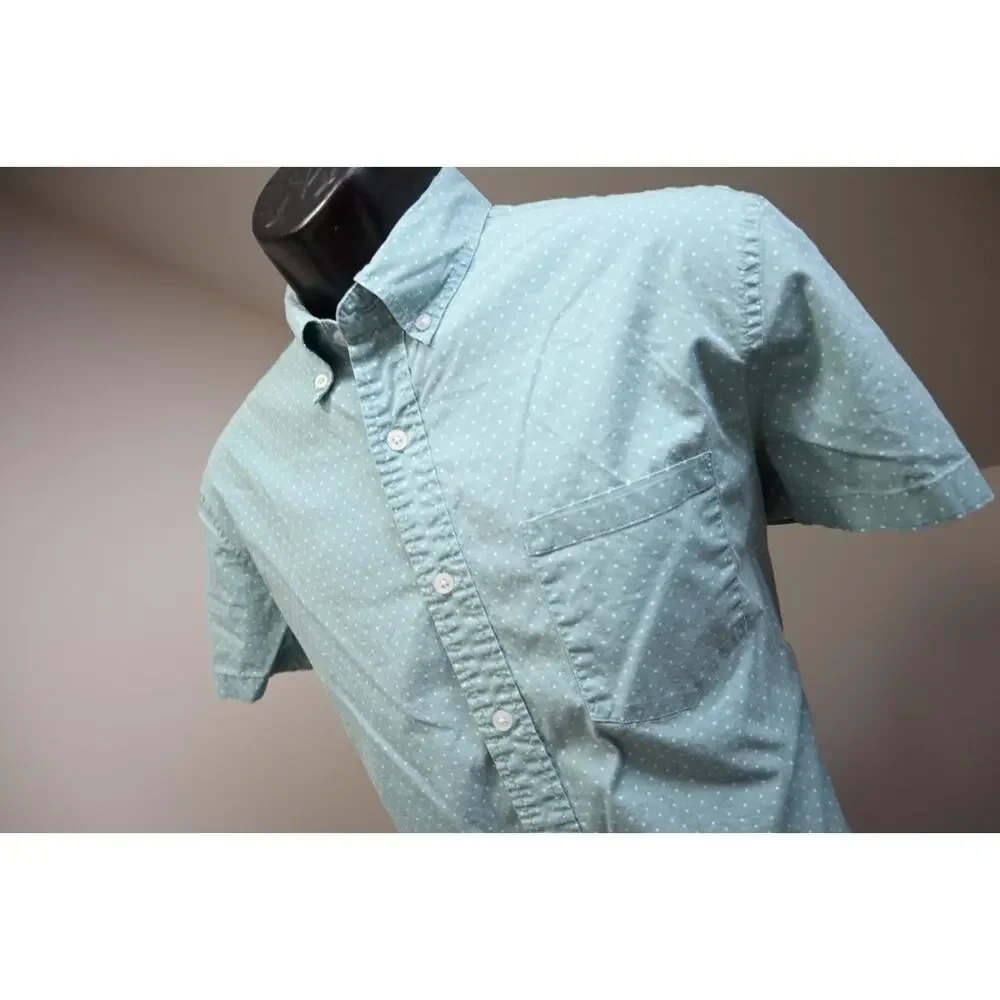 J Crew Stretch Dress Shirt Slim Fit Button Up Short Sleeve Dotted Mens Sz Medium